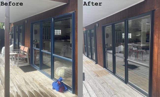 beforeafter Aluminium joinery before and after being repainted.